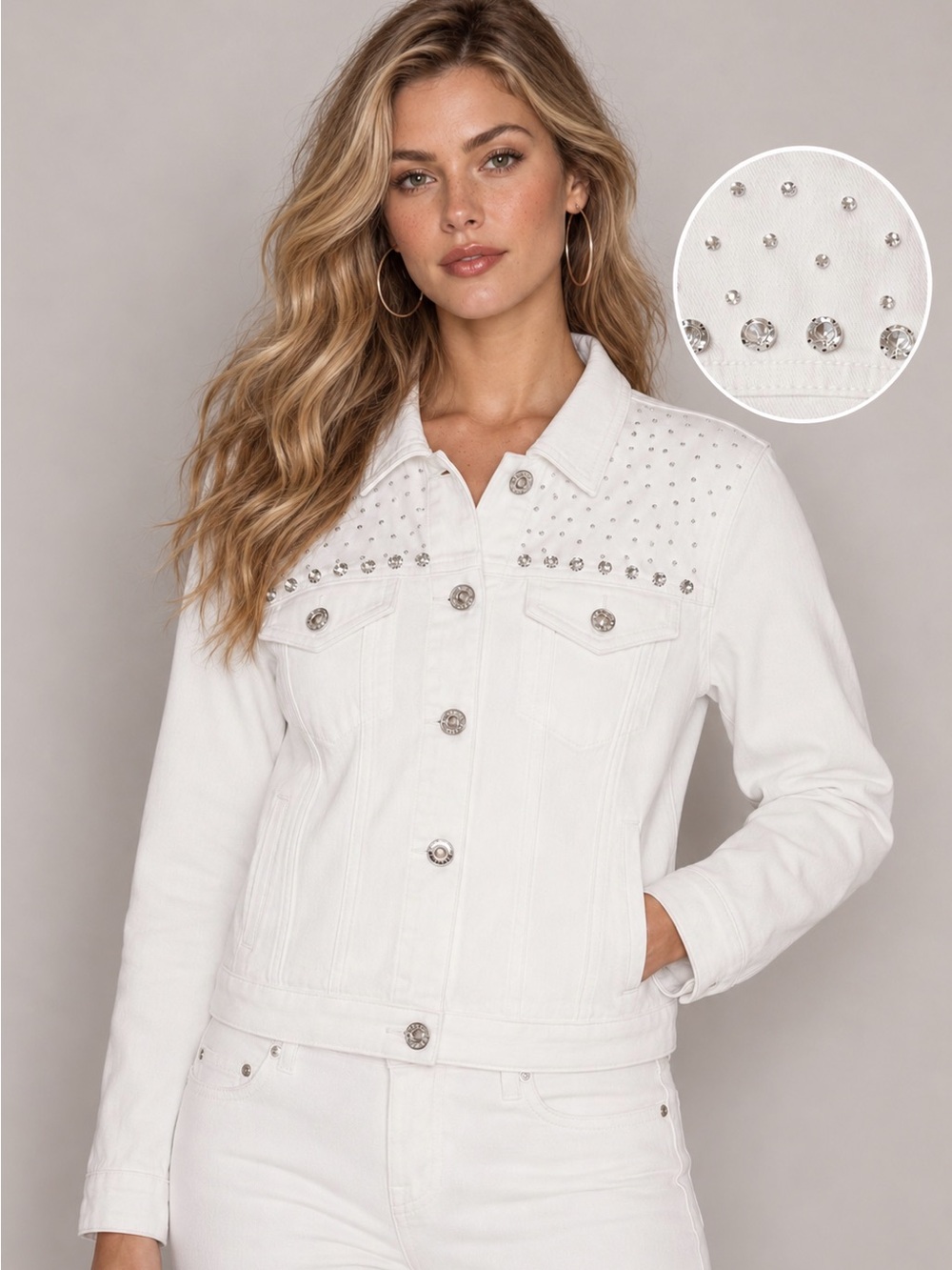 Nina Rossi Snow White Crystal Denim Jacket Medium NWT